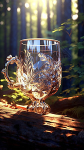 森林里的玻璃杯图片