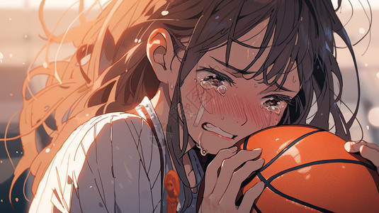 拿着篮球哭泣的女孩图片