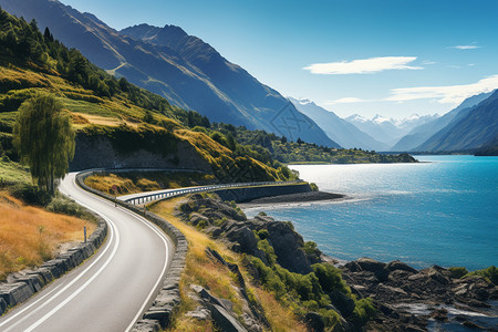 海边岩石海边的公路背景