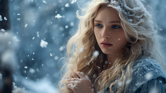 雪天树下女孩雪天的白雪公主背景