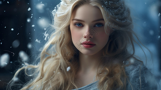雪天树下女孩金发的白雪公主背景