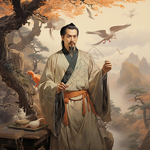 中国古人的插图背景图片
