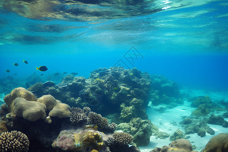 深海海参美丽的鱼群和群背景