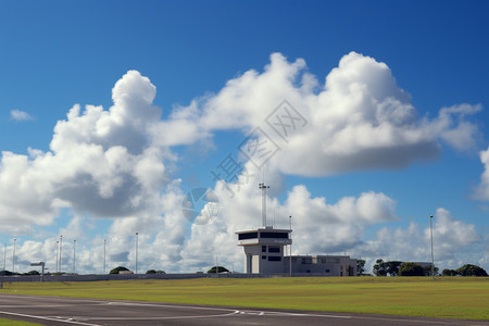 蓝天白云下的飞机场图片