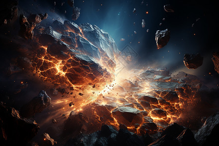 太空中陨石碰撞爆炸图片