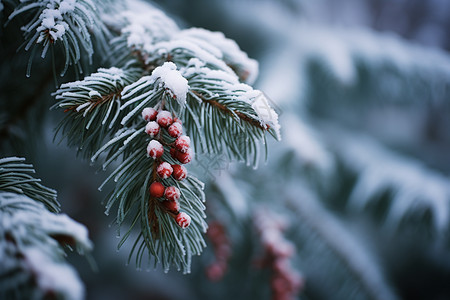 公园中雪覆盖的树枝高清图片