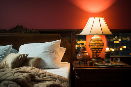 带床头灯的温馨卧室场景图片