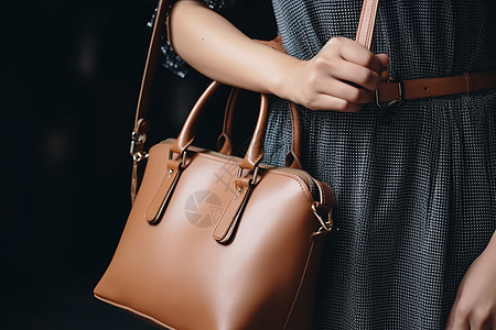 时尚女性的棕色手包图片