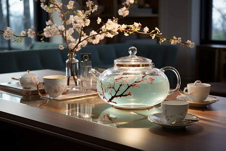 舒适典雅的茶桌背景图片