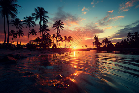 热带沙滩上的日落图片