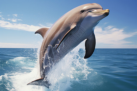 海洋中一只海豚嘴跃出水面图片