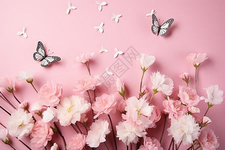 粉色的花束与蝴蝶图片