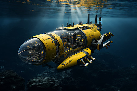 浮在海洋中的黄色潜艇图片