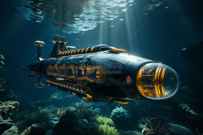 深海里的潜水艇图片