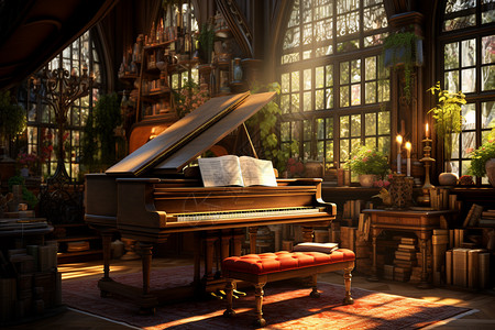 晨光中的钢琴房图片
