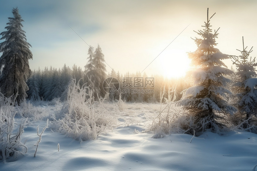 阳光照耀下的雪景图片