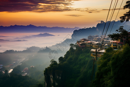 山顶的城镇背景图片