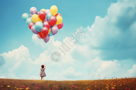 女孩挥舞彩色气球图片