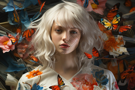 女孩脸上的白蝴蝶图片