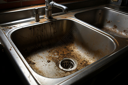肮脏的厨房水槽高清图片