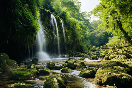 森林瀑布山水风光背景