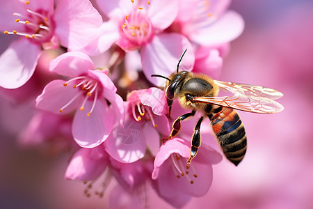 粉色花朵上的蜜蜂图片
