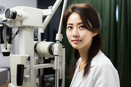 女子使用显微镜检图片
