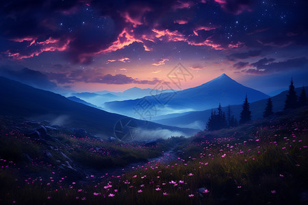 山中梦幻的星空背景图片