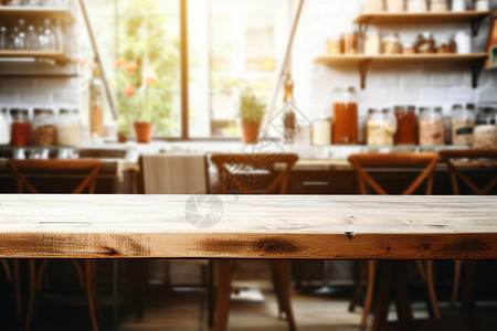 咖啡店中的木质桌子图片