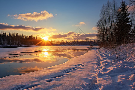 冰天雪地中的冬日景色图片