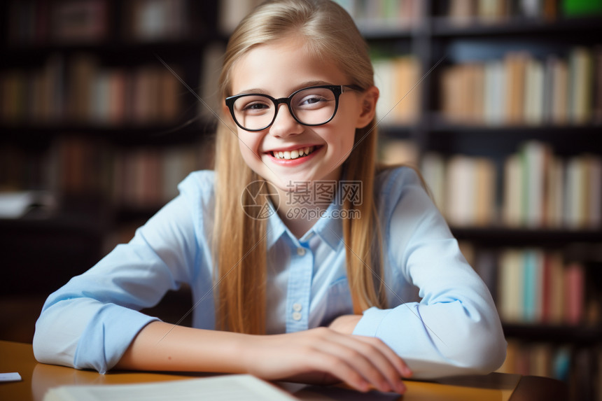 女孩与书架图片