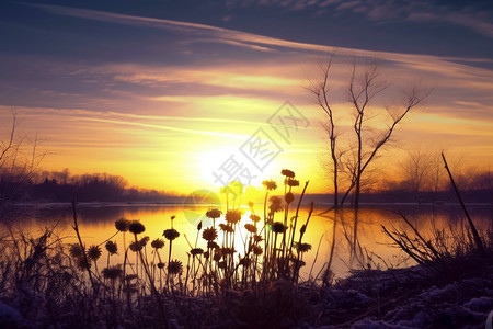 湖上落日图片