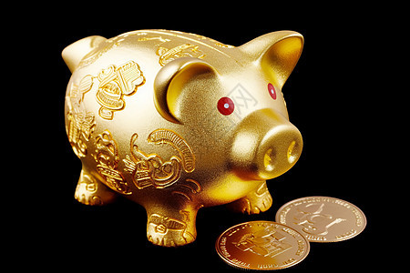 金色猪形存钱罐图片