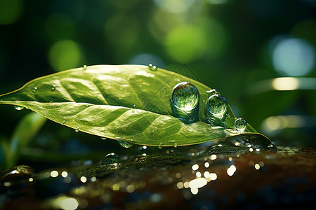 透明树叶新鲜树叶上的水滴背景