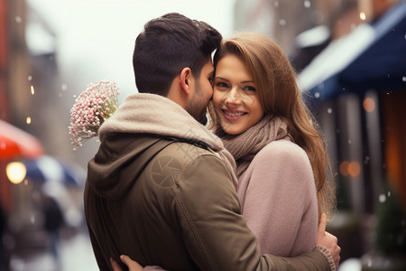 冬季街头的情侣图片