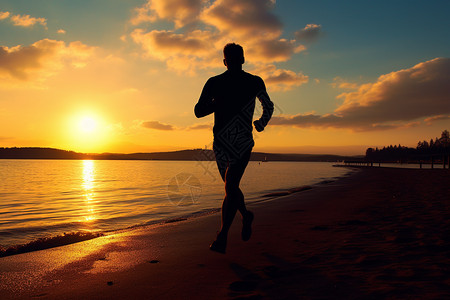 阳光下奔跑的人夕阳下河边跑步的人背景