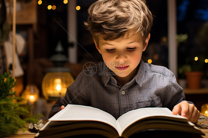 读书的小男孩图片