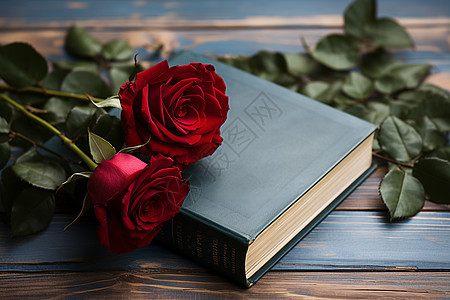 玫瑰放在书本上图片