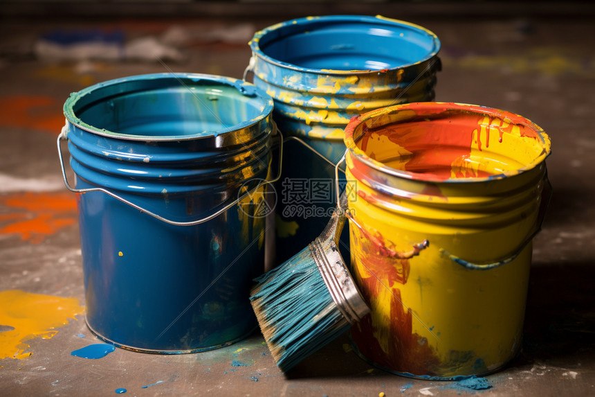 五颜六色的油漆桶图片