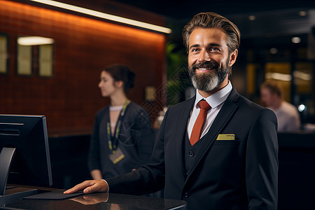笑得开心的酒店男经理背景图片