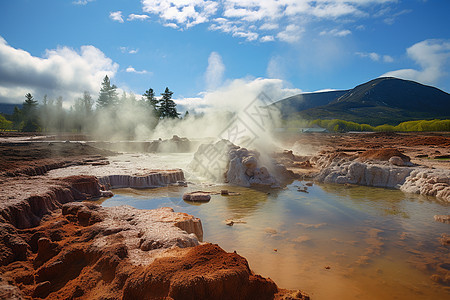 火山口中的湖泉景色图片