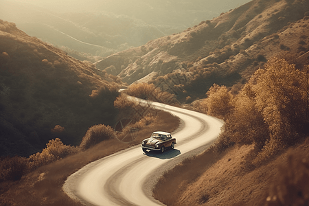 汽车在蜿蜒的道路行驶高清图片