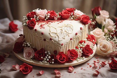 婚礼鲜花和蛋糕婚礼宴会上的心形蛋糕背景