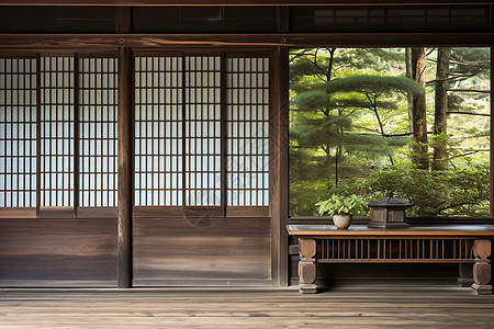 日式木质住宅的障子背景图片
