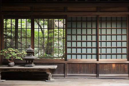 日式住宅的木质屏风背景图片