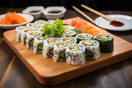 木板上寿司木板上的日式寿司背景