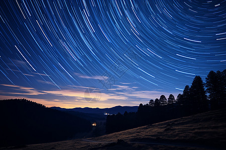 夜空中星球运行的轨迹图片