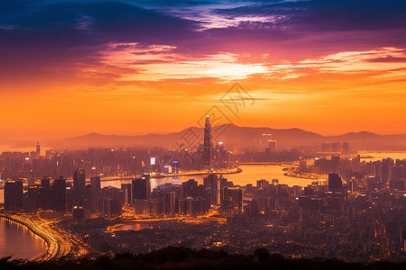 城市天际线夜景夜晚的城市天际线背景