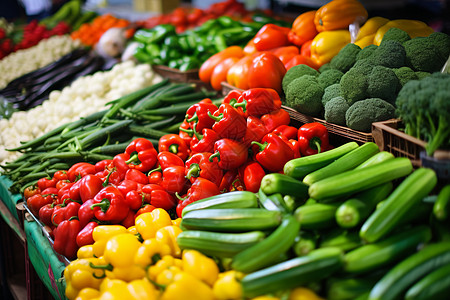 农贸市场摊位上的新鲜蔬果背景