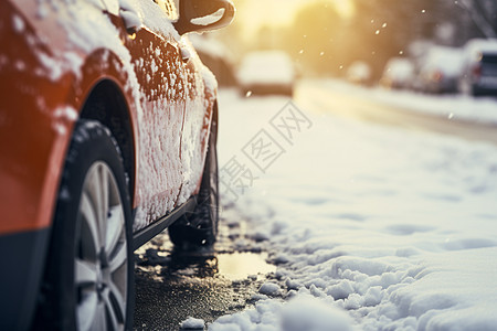 冬季结冰湿滑的路面高清图片